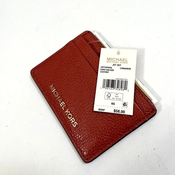 NWT MICHAEL KORS Cinnamon Pebbled Leather Slim Card Holder Wallet 32F7GF6D0L - Picture 3 of 4